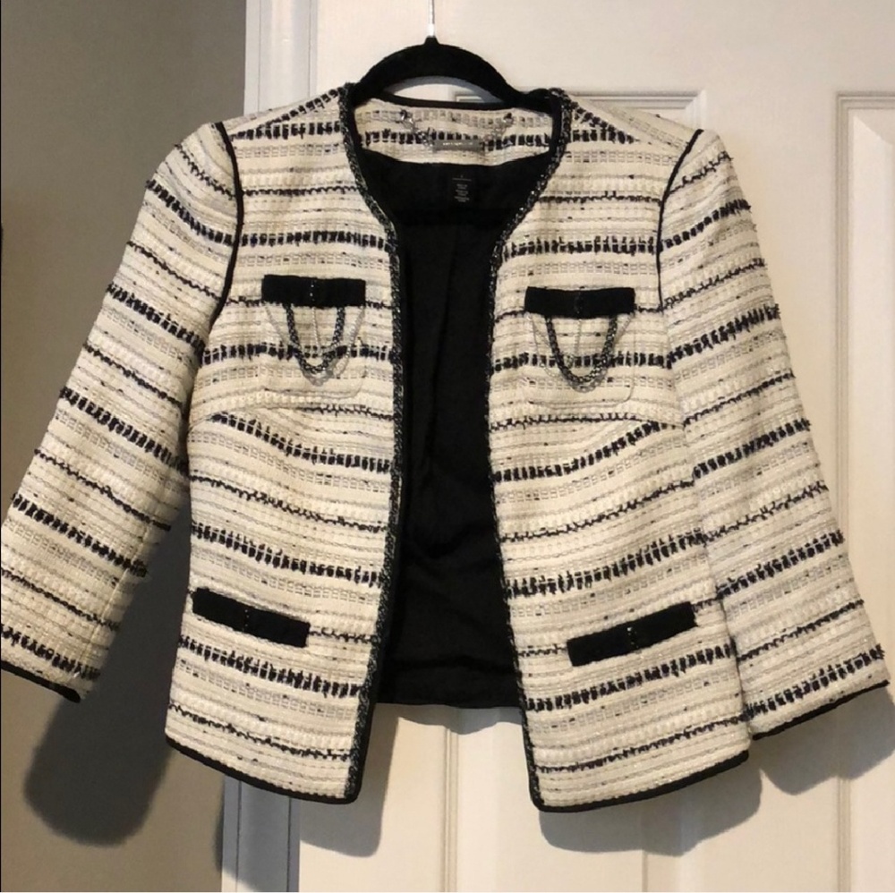 WHBM black and white twill blazer XS
